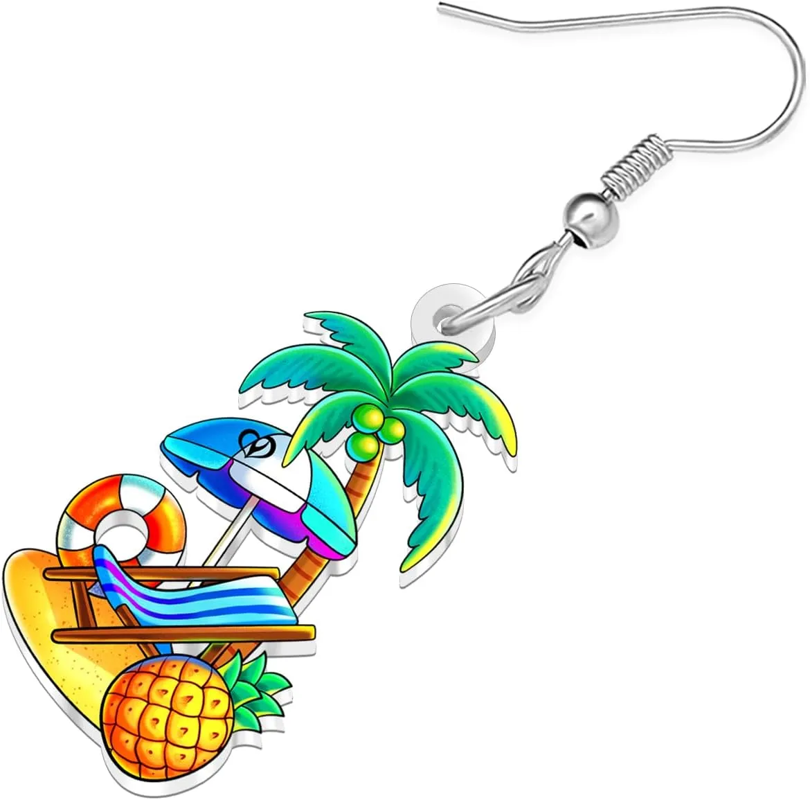 DUOWEI Acrylic Funny Hawaii Theme Tropical Coconut Tree Dangle Earrings with Cute Sea Animals Crab Dangling Earrings Summer Jewelry Beach Vacation Lovers Gifts for Women Mom