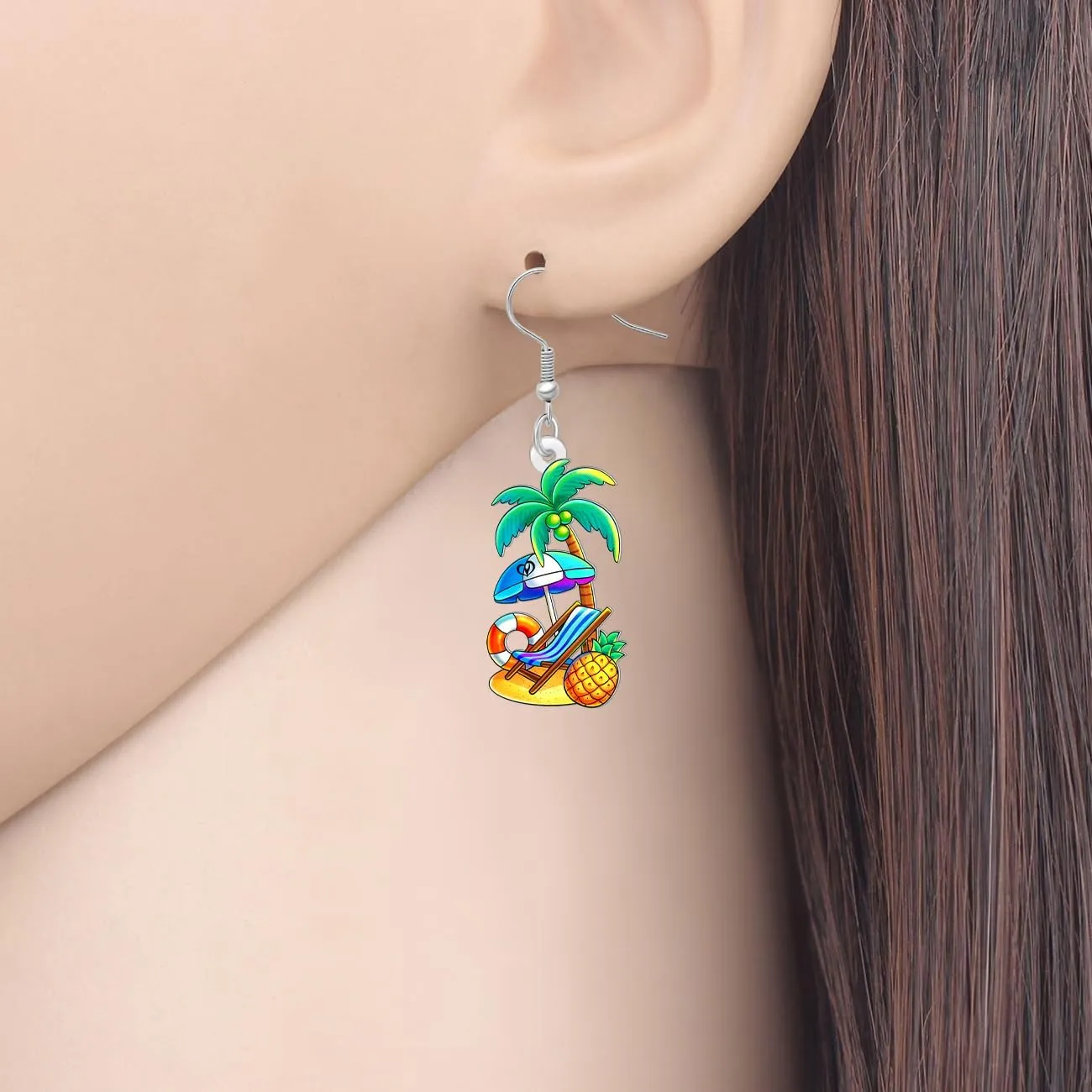 DUOWEI Acrylic Funny Hawaii Theme Tropical Coconut Tree Dangle Earrings with Cute Sea Animals Crab Dangling Earrings Summer Jewelry Beach Vacation Lovers Gifts for Women Mom