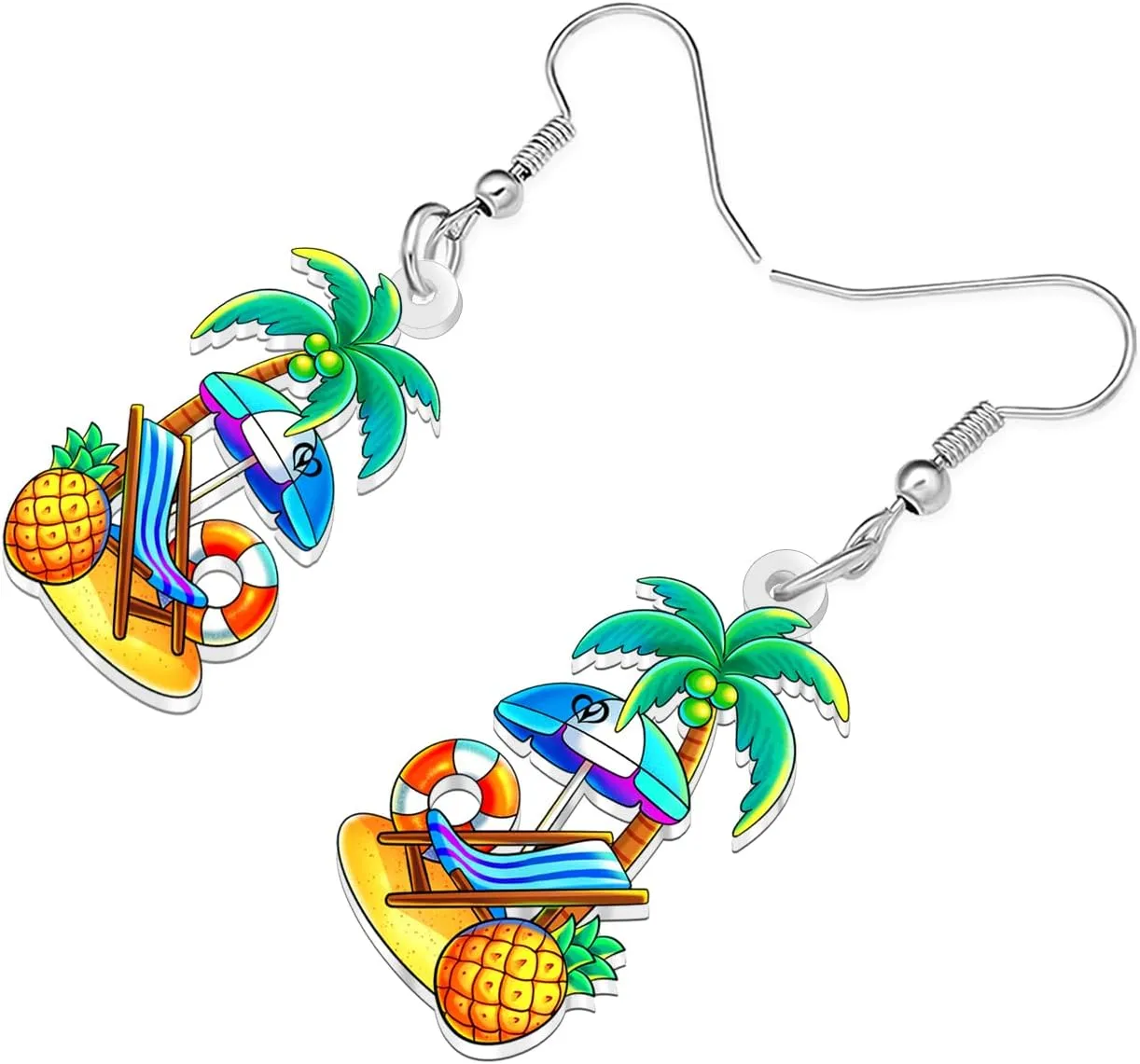 DUOWEI Acrylic Funny Hawaii Theme Tropical Coconut Tree Dangle Earrings with Cute Sea Animals Crab Dangling Earrings Summer Jewelry Beach Vacation Lovers Gifts for Women Mom