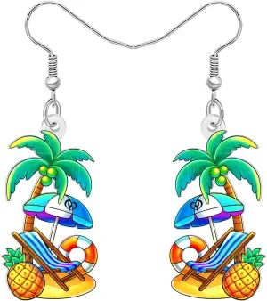 DUOWEI Acrylic Funny Hawaii Theme Tropical Coconut Tree Dangle Earrings with Cute Sea Animals Crab Dangling Earrings Summer Jewelry Beach Vacation Lovers Gifts for Women Mom