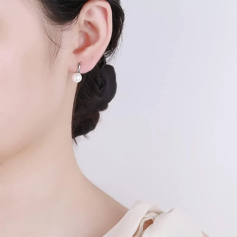 Earrings for women trendythreader dangle stud earringsS925 Silver Pearl Tiny Hoop Earrings Minimalist Small Huggie Hoops Stud Earring Statement Earring Lever Back