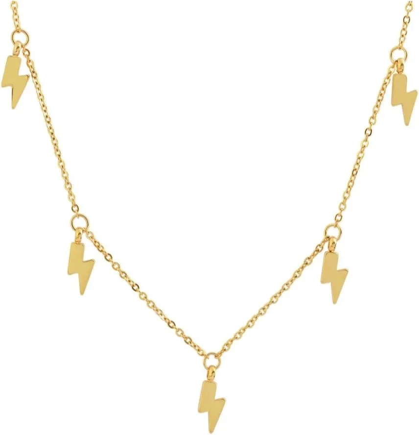 Edforce 18k Gold Plated Lightning Bolt Pendant Necklace, 15" 2" Extender