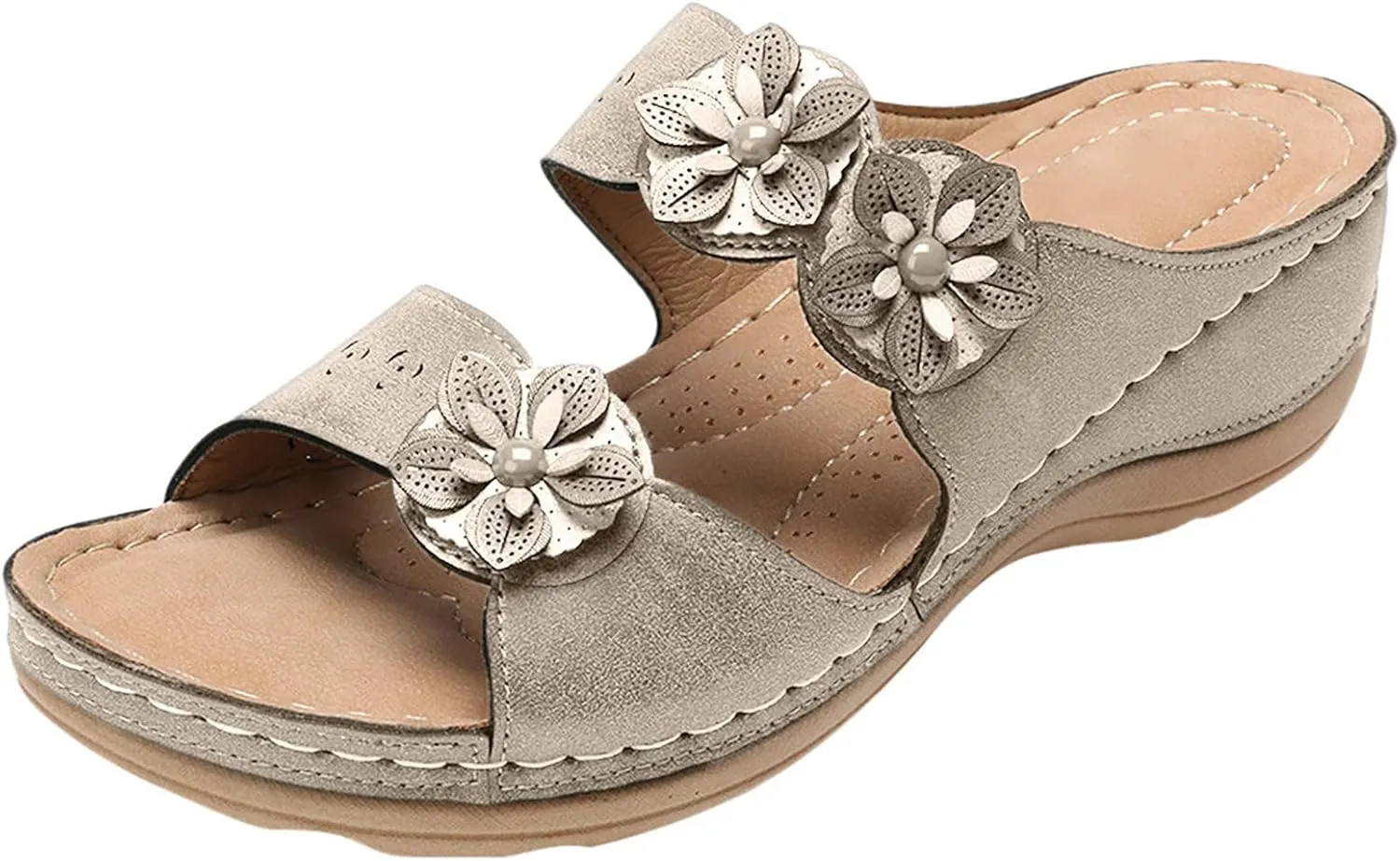 Eduavar Orthopedic Sandals for Women, Sandals Women Comfortable Wedge Sandals Slip On Floral Open Toe Platform Sandals