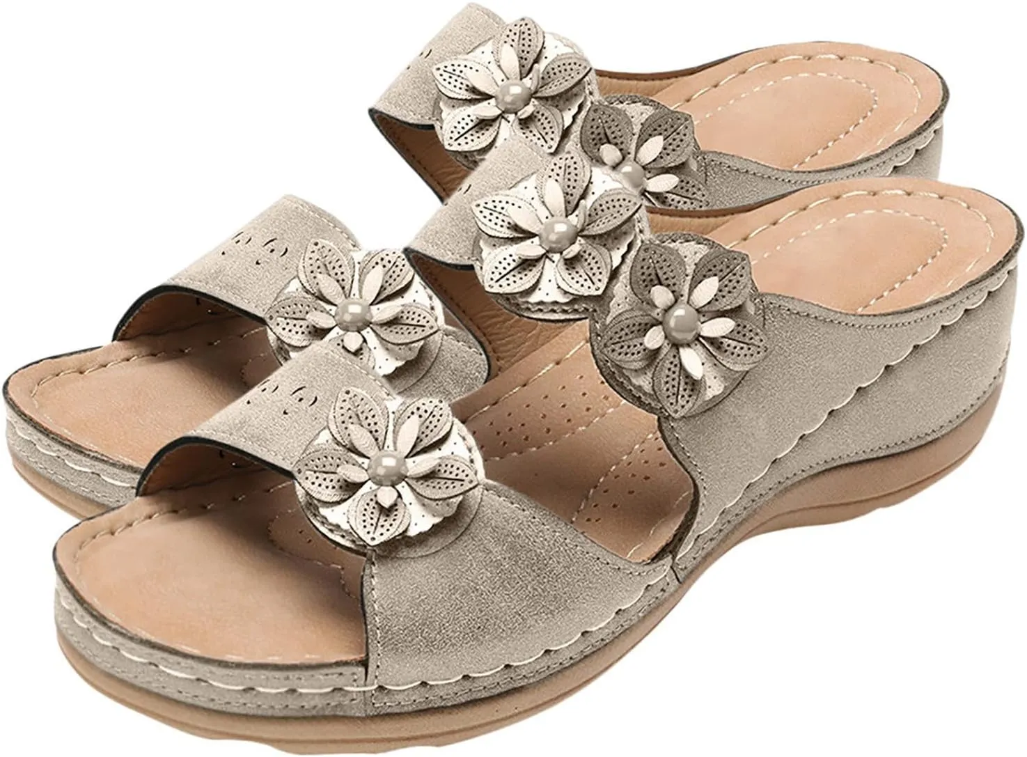 Eduavar Orthopedic Sandals for Women, Sandals Women Comfortable Wedge Sandals Slip On Floral Open Toe Platform Sandals