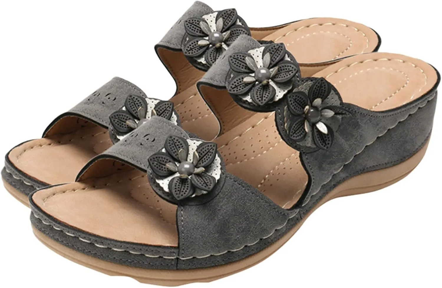 Eduavar Orthopedic Sandals for Women, Womens Sandals Comfortable Wedge Sandals Slip On Floral Open Toe Platform Sandals