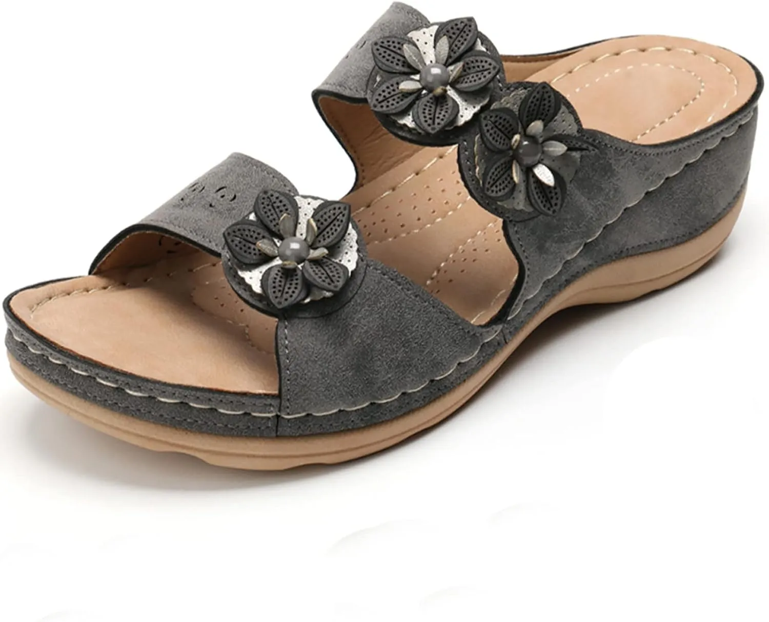 Eduavar Orthopedic Sandals for Women, Womens Sandals Comfortable Wedge Sandals Slip On Floral Open Toe Platform Sandals
