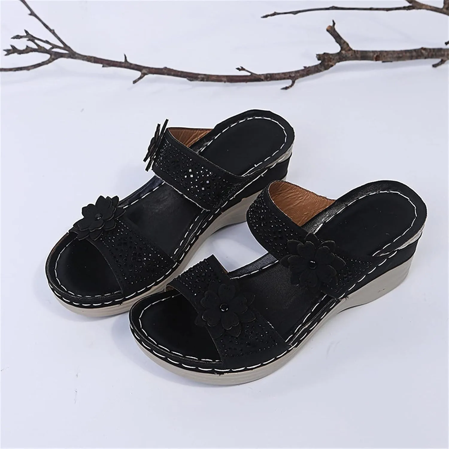 Eduavar Sandals Women, Sandals Women Dressy Slip On Sandals Breathable Open Toe Sandals with Arch Support