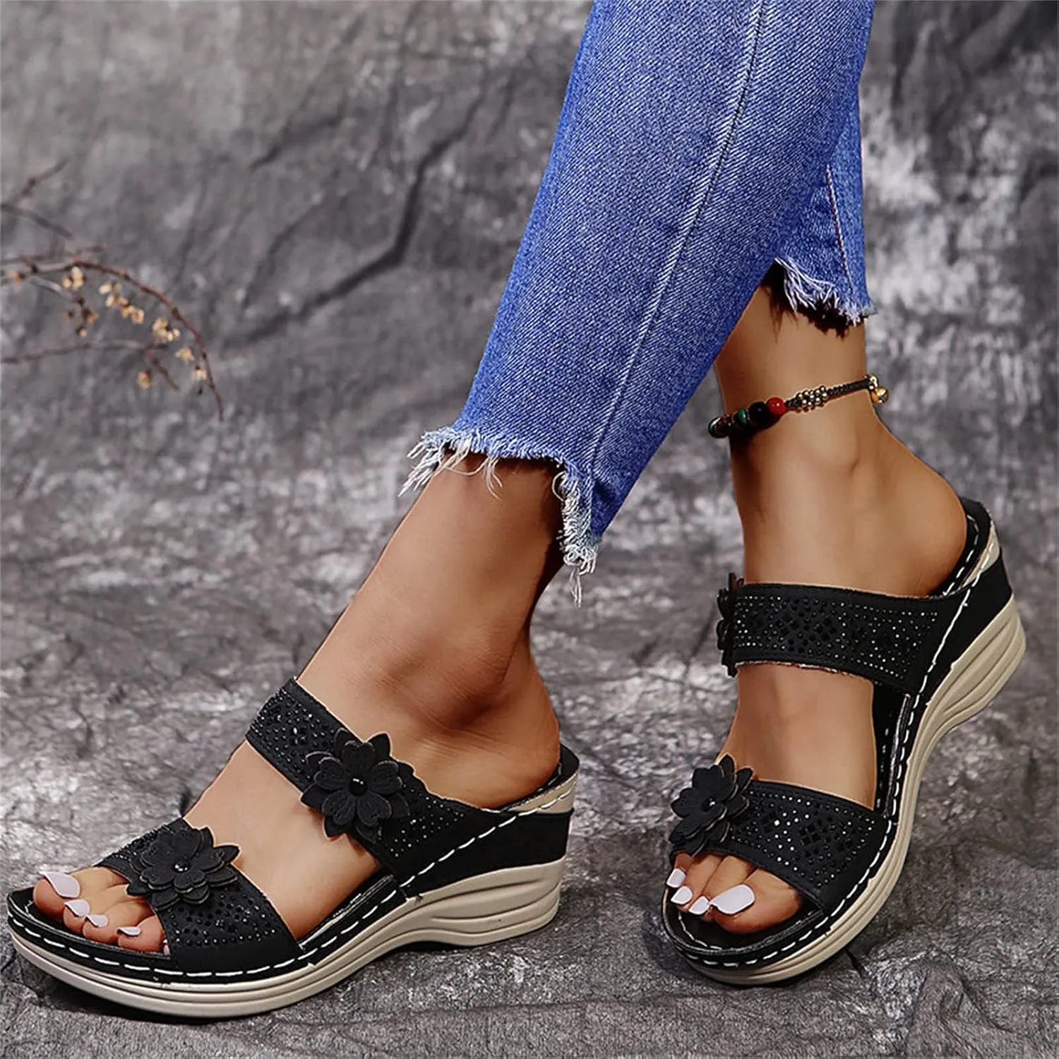 Eduavar Sandals Women, Sandals Women Dressy Slip On Sandals Breathable Open Toe Sandals with Arch Support