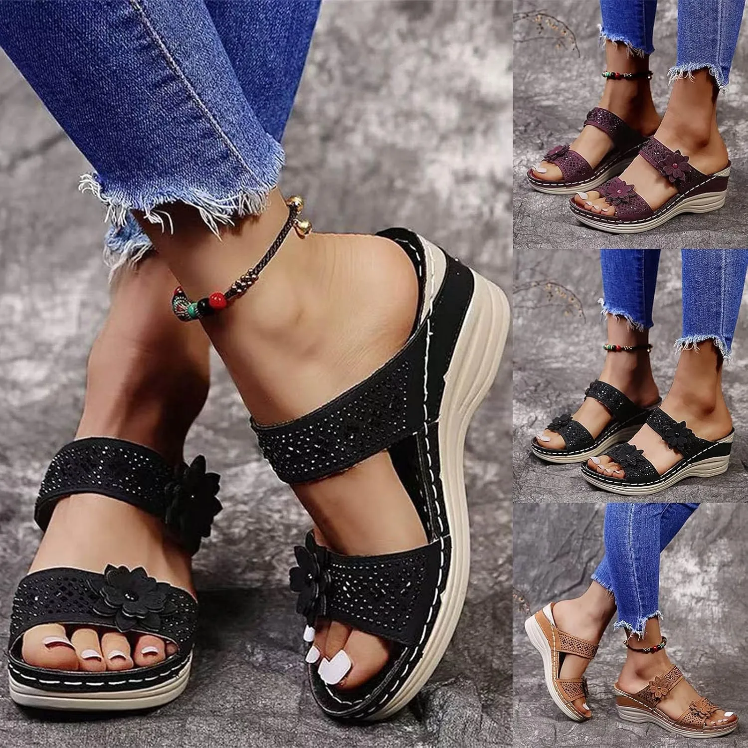 Eduavar Sandals Women, Sandals Women Dressy Slip On Sandals Breathable Open Toe Sandals with Arch Support