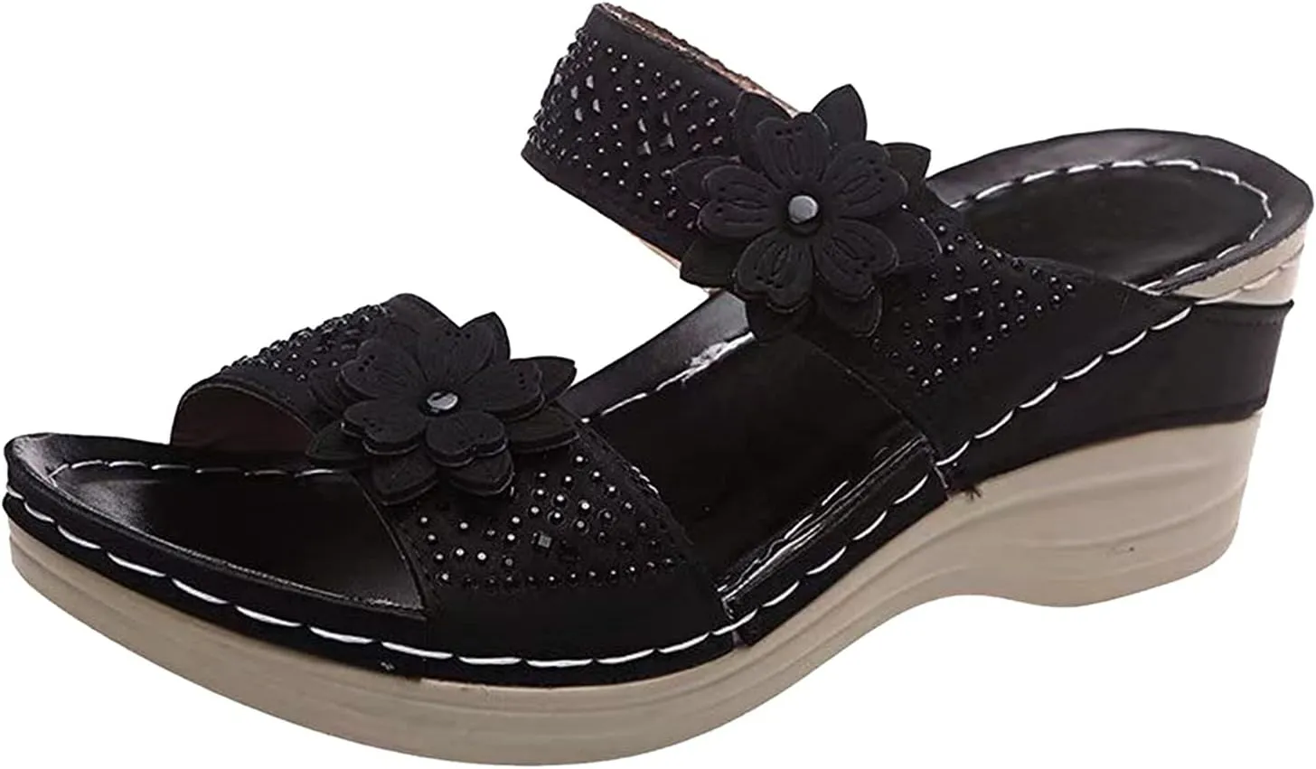 Eduavar Sandals Women, Sandals Women Dressy Slip On Sandals Breathable Open Toe Sandals with Arch Support