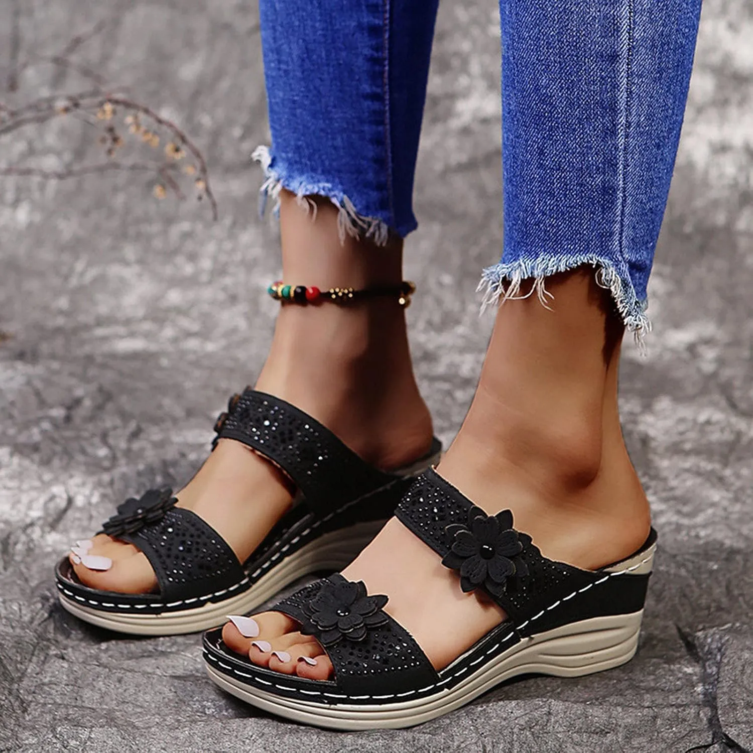 Eduavar Sandals Women, Sandals Women Dressy Slip On Sandals Breathable Open Toe Sandals with Arch Support
