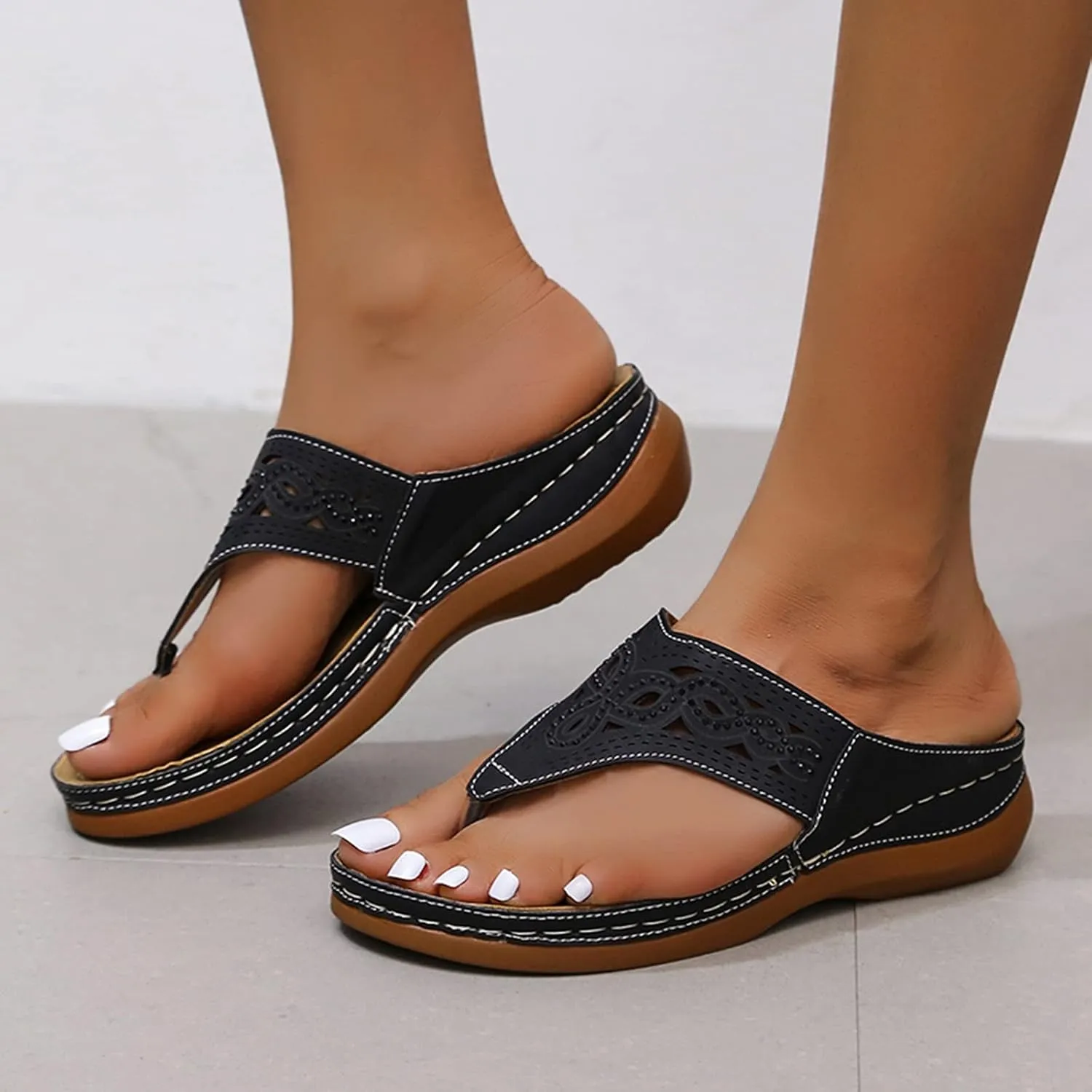 Eduavar Wedge Sandals for Women, Sandals Women with Arch Support Breathable Flip Flops Summer Casual Sandals Slippers