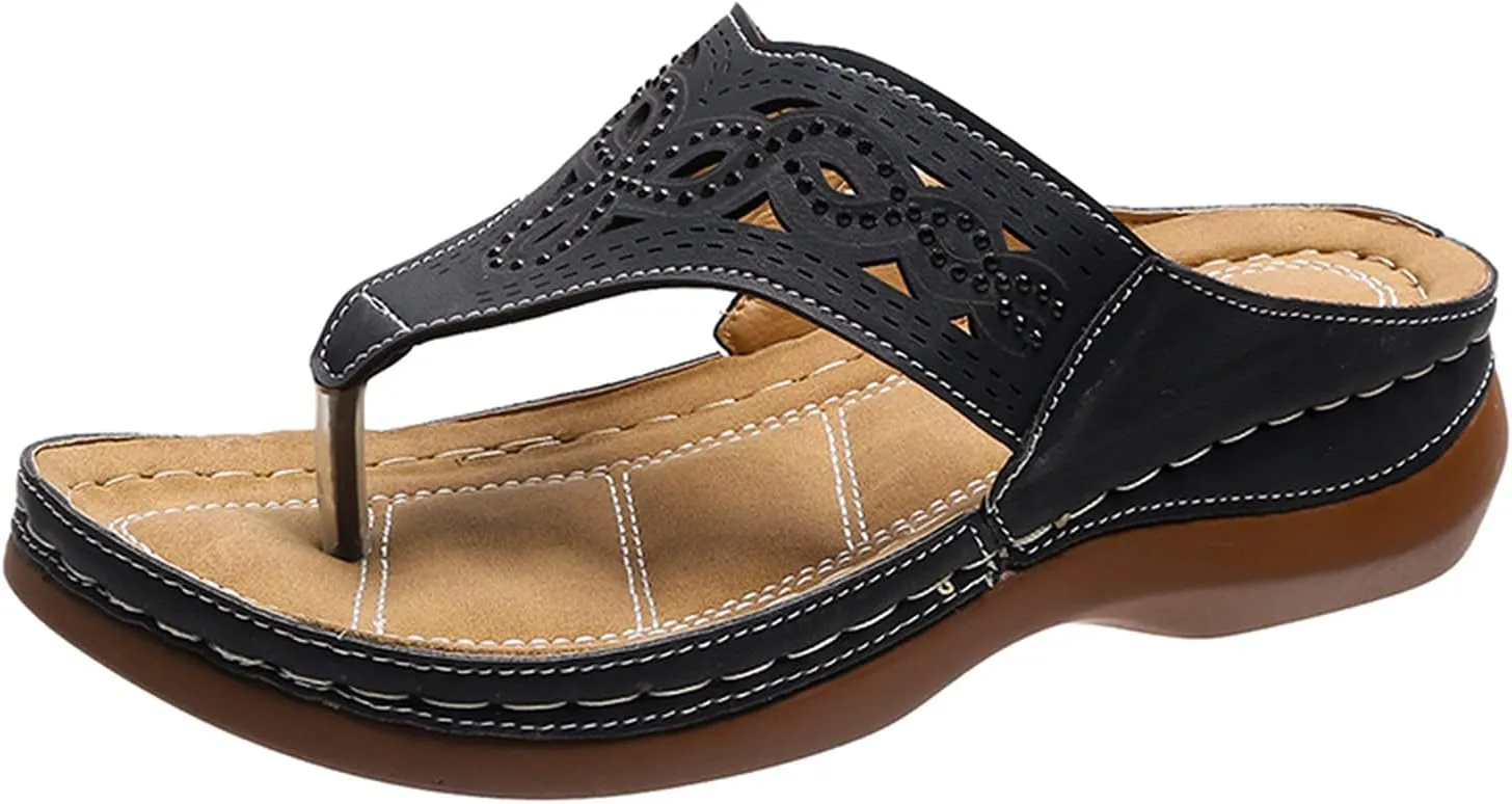 Eduavar Wedge Sandals for Women, Sandals Women with Arch Support Breathable Flip Flops Summer Casual Sandals Slippers