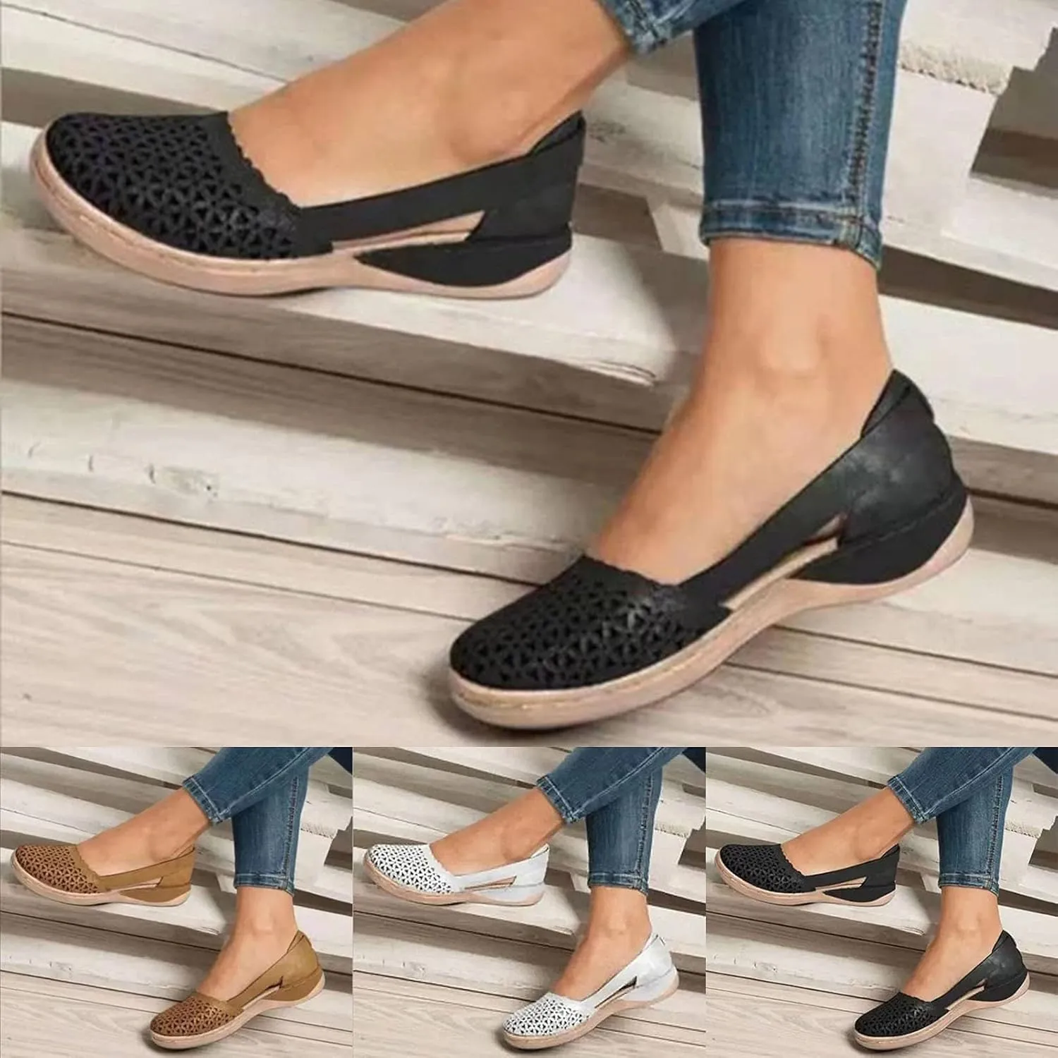 Eduavar Womens Wedge Sandals, Orthopedic Sandals for Women Mule Hollow Out Slip On Shoes Orthotic Wedge Sandals