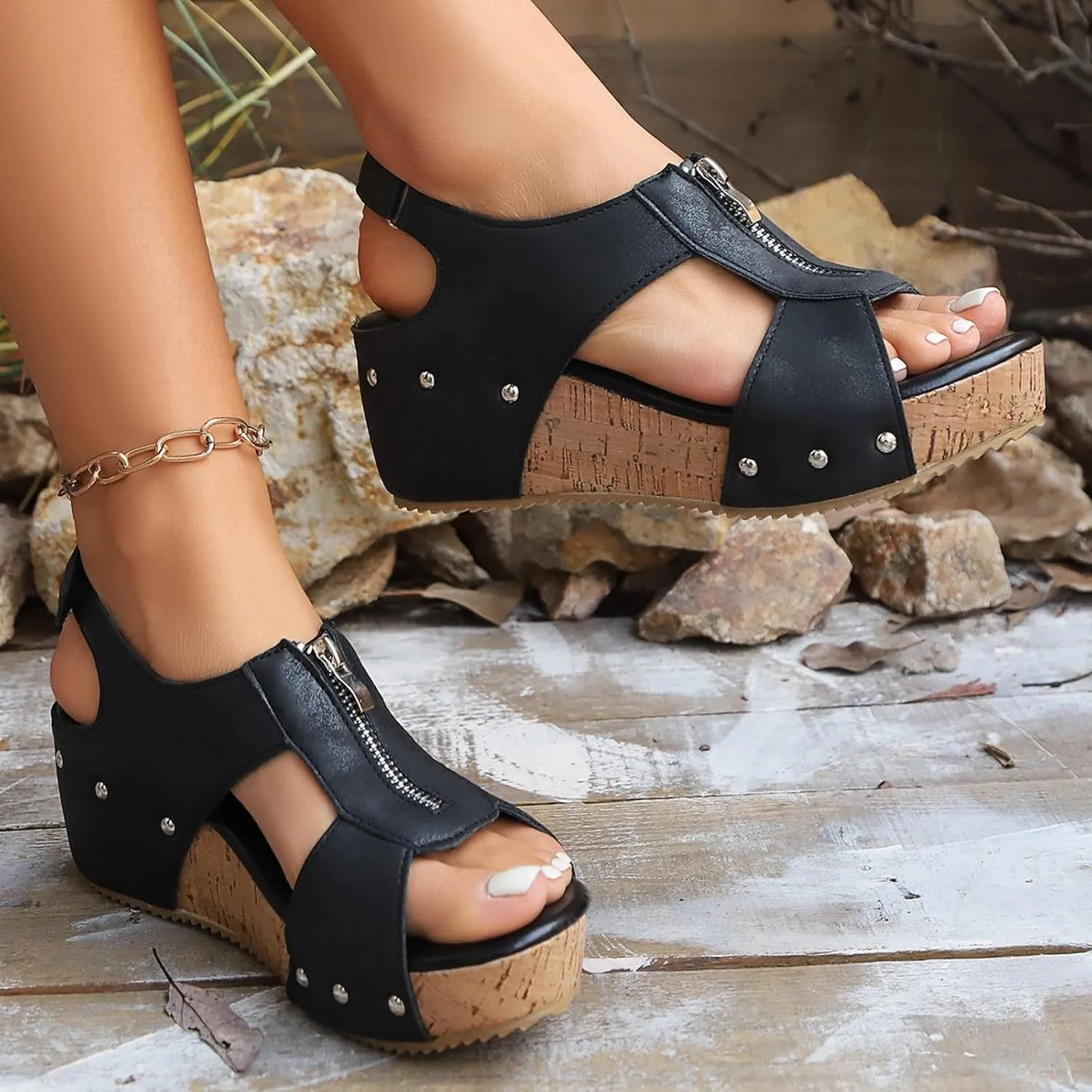 Eduavar Womens Wedge Sandals, Sandals Women Dressy Summer Sandals Open Toe Wedge Platform Sandals with Back Strap