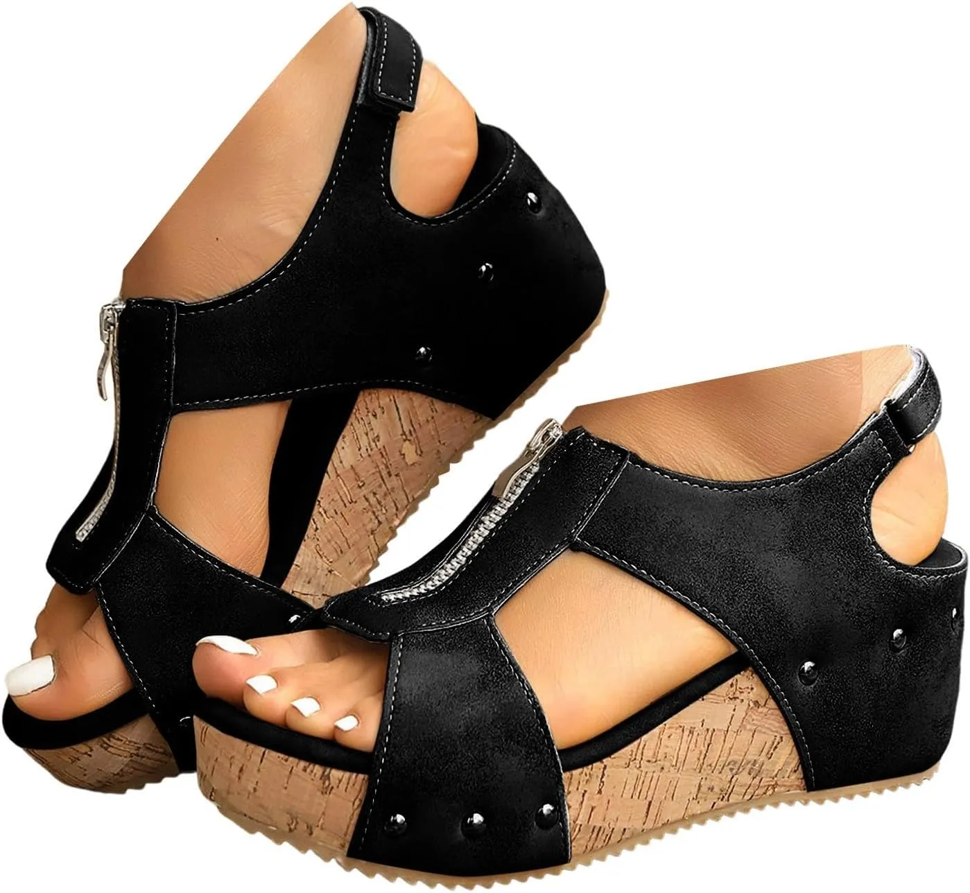 Eduavar Womens Wedge Sandals, Sandals Women Dressy Summer Sandals Open Toe Wedge Platform Sandals with Back Strap