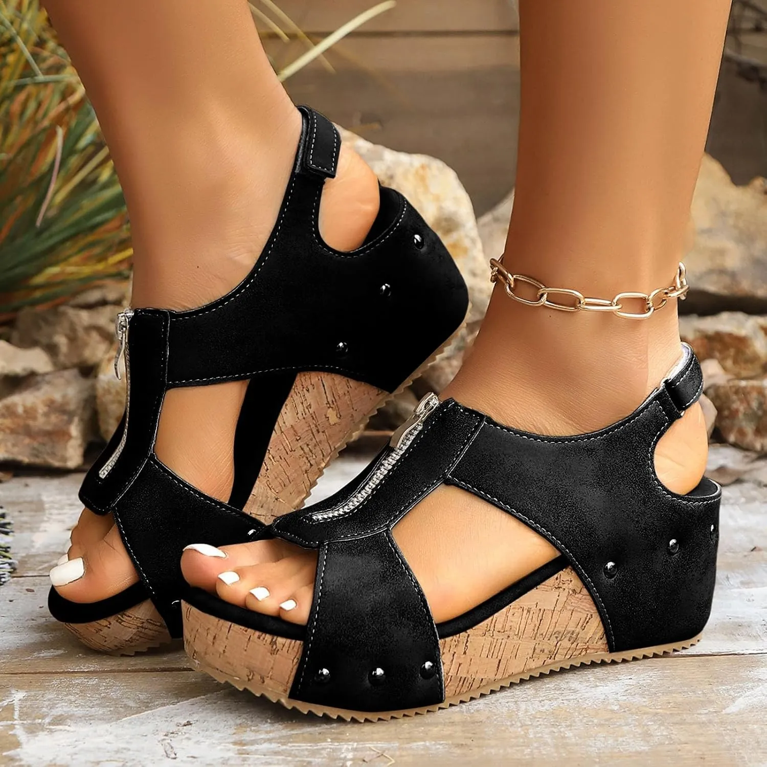 Eduavar Womens Wedge Sandals, Sandals Women Dressy Summer Sandals Open Toe Wedge Platform Sandals with Back Strap