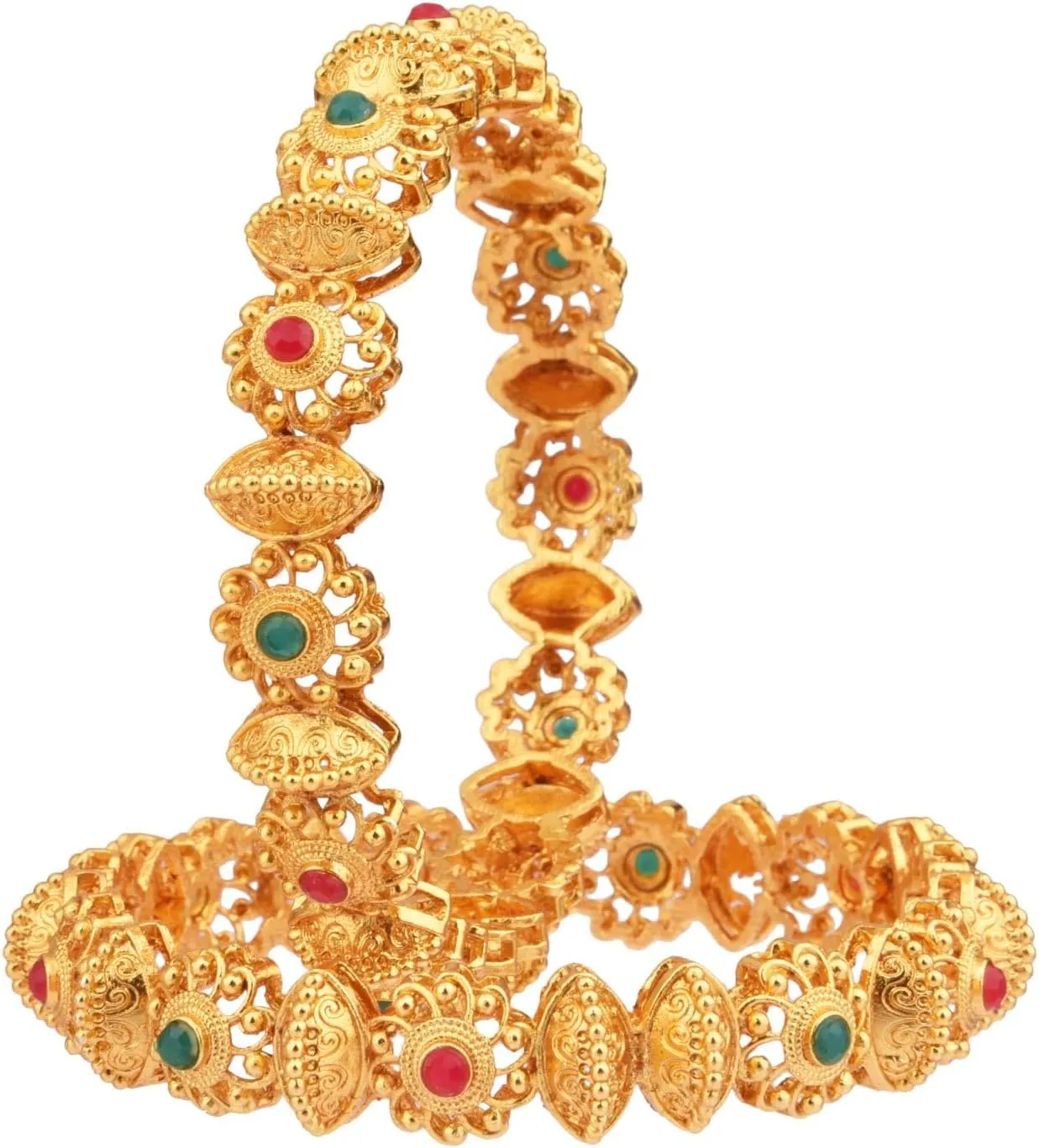 Efulgenz Gold Tone Indian Bangle Set for Women Antique Bangle Set Indian Gold Tone Crystal Floral Bangles Bracelet Indian Bridal Jewelry for Wedding Bollywood Fashion Jewelry