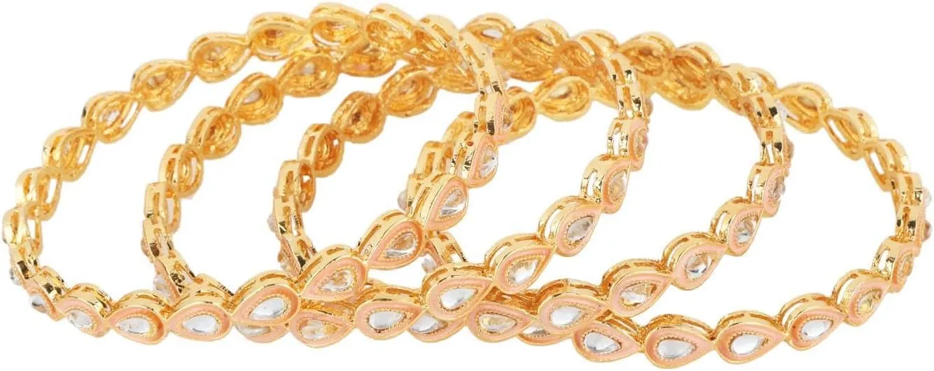 Efulgenz Indian Bangles for Women Indian Bangle Set for Women Stylish Bangle Set Indian Gold Faux Kundan Crystal Pink Bangles Bracelet Indian Bridal Jewelry for Wedding Bollywood Fashion Jewelry