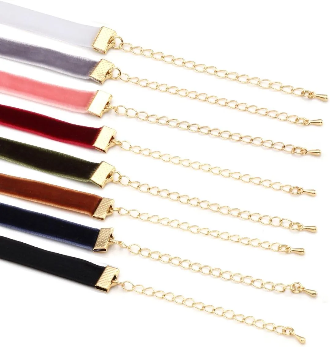 Eigso 6-10 Pcs Gothic Velvet Ribbon Chokers Necklaces for Women Men Gothic Tattoo Lace Adjustable Choker Set