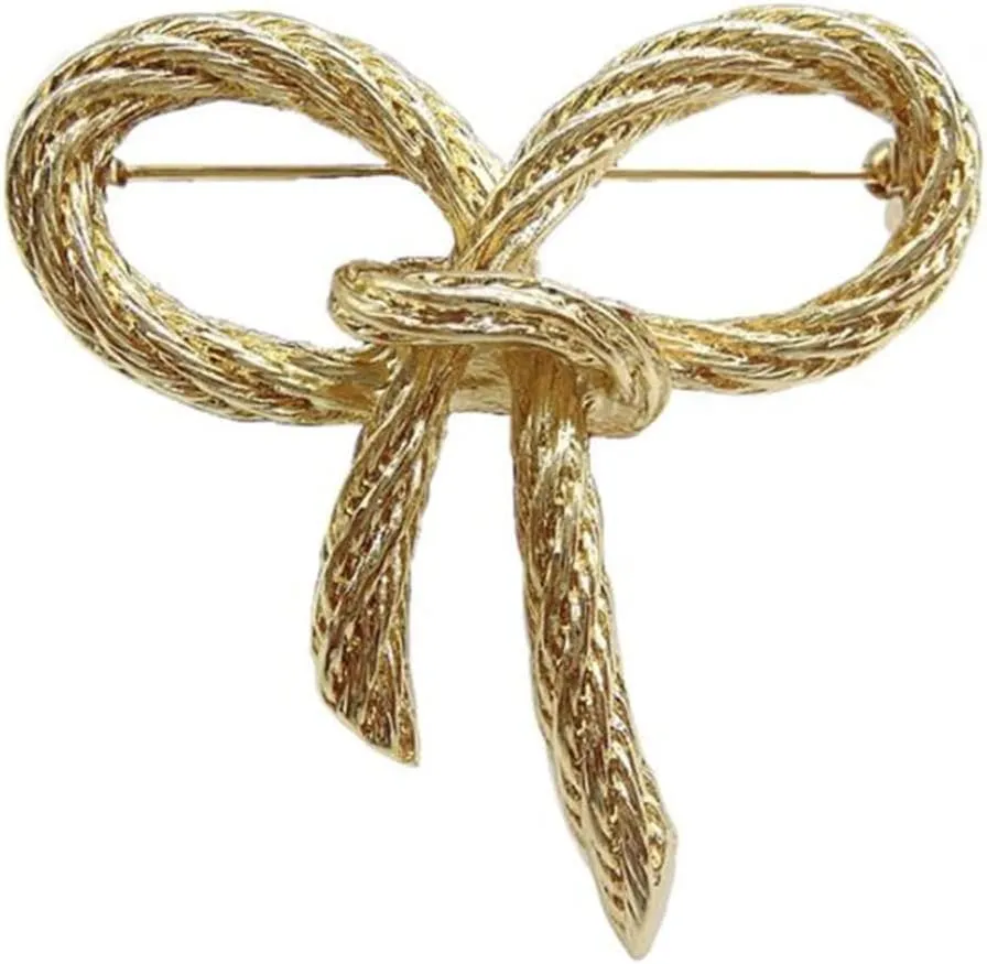 Elegant Gold Color Bow Tie Brooch Lapel Pin For Women Simple Dress Coat Cardigan Wedding Jewelry Gifts