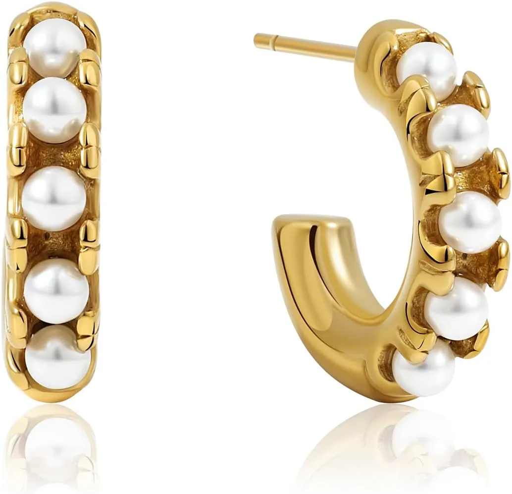 Elegant Gold Hoop Earrings with Pearls Trendy Pearl Hoops for Women, Perfect for Occasions