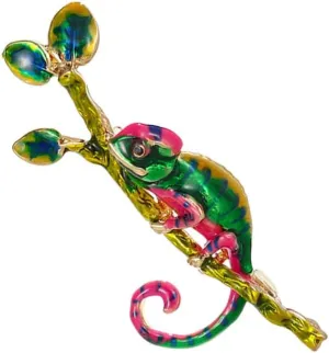 Enamel Chameleon Brooch Pin for Women Men Fashion Exquisite Pink Green Colorful Animal Lizard Brooches Lapel Pins Dress Accessories Carnival Holiday Jewelry Unisex Gift