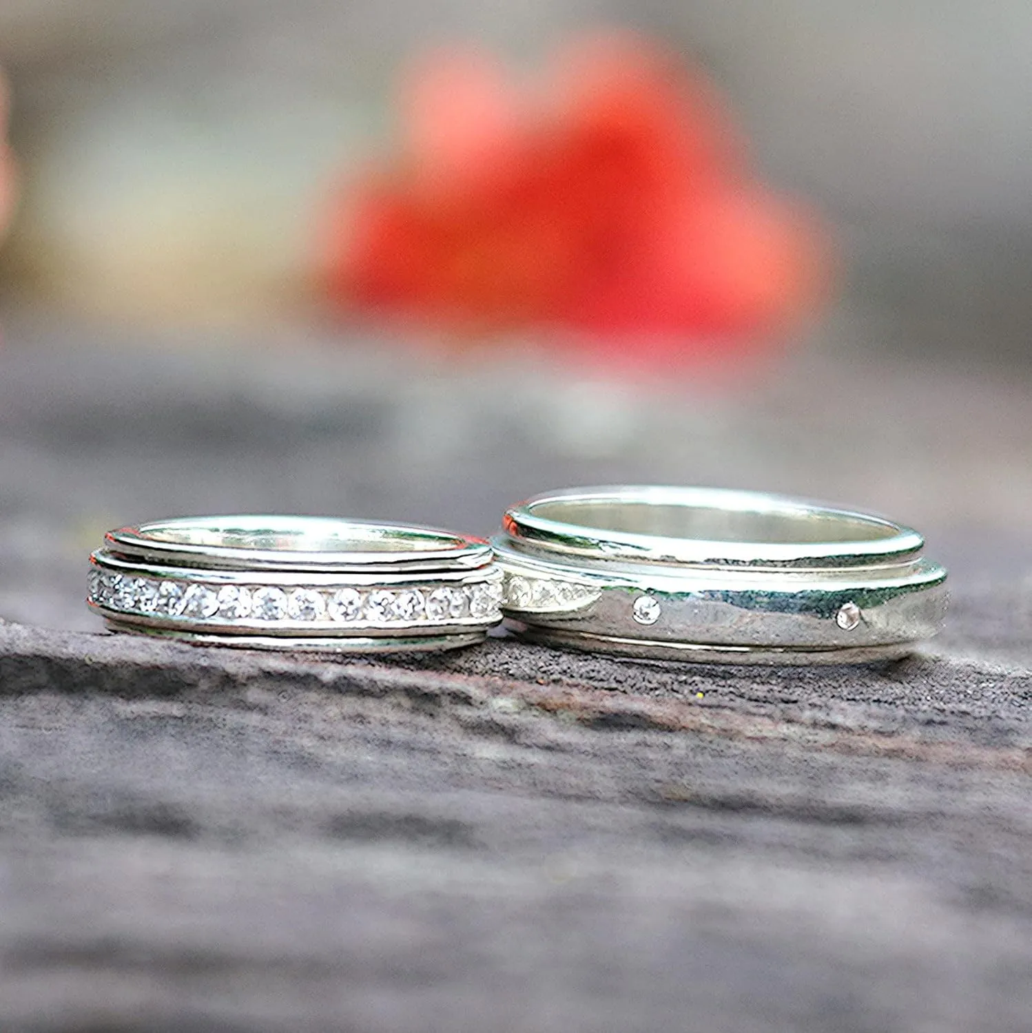ENERGY STONE 925 Sterling Silver Fidget Ring | Unisex Spinner Ring | Supernova, Small Dipper or North Star Styles | Cubic Zirconia or Semi-Precious Stones Spinners | Commitment romise Ring | Size 5-12