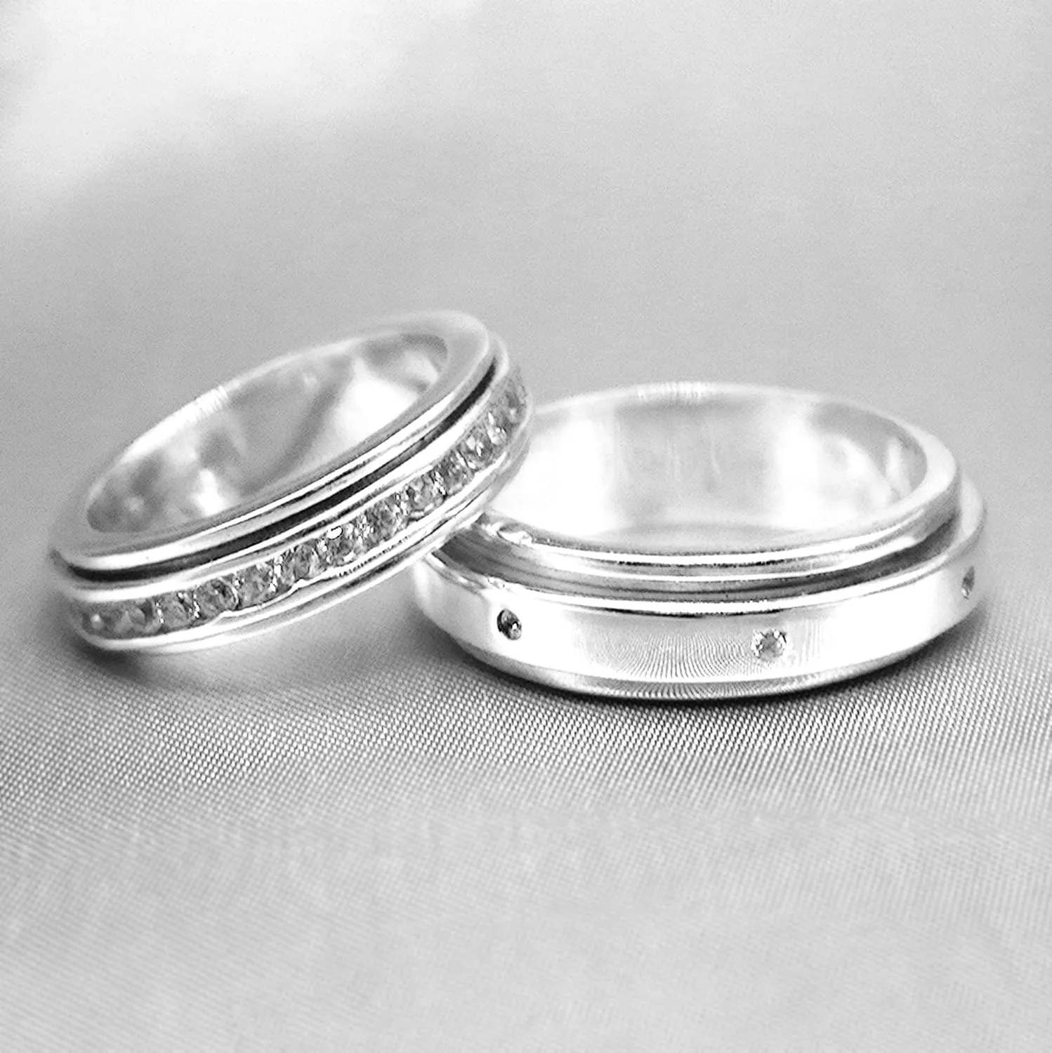 ENERGY STONE 925 Sterling Silver Fidget Ring | Unisex Spinner Ring | Supernova, Small Dipper or North Star Styles | Cubic Zirconia or Semi-Precious Stones Spinners | Commitment romise Ring | Size 5-12