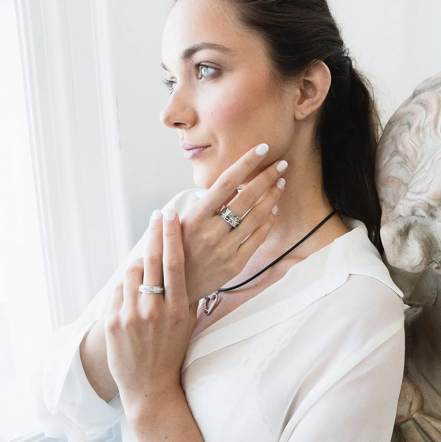 ENERGY STONE 925 Sterling Silver Fidget Ring | Unisex Spinner Ring | Supernova, Small Dipper or North Star Styles | Cubic Zirconia or Semi-Precious Stones Spinners | Commitment romise Ring | Size 5-12
