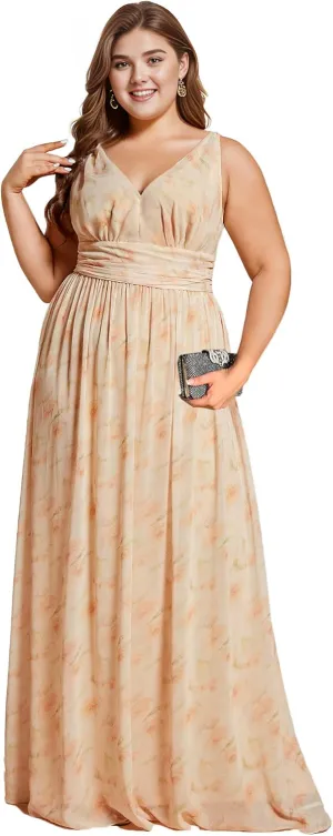 Ever-Pretty V Neck Sleeveless Pleated Chiffon Maxi Plus Size Formal Dresses for Women Bridesmaid Dresses 09016-DA