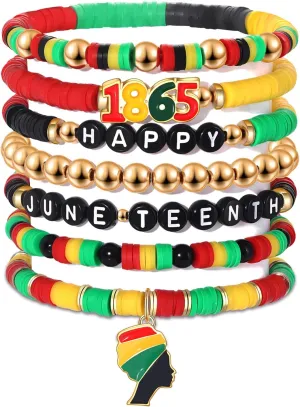 FAERLIIRY Beaded African Bracelets Black Women Preppy Friendship Bracelets Clay Bead Africa Map Heart Charm Bracelet Summer Bracelet African Jewelry for Women