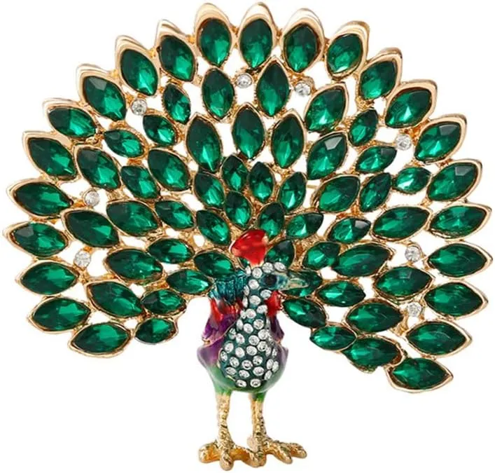 Fancy Rhinestone Big Peacock Brooch Pin for Women Gold Plated Fashion Exquisite Exaggerated Crystal Bird Tail Animal Brooches Lapel Pins Wedding Costume Accessories Jewelry
