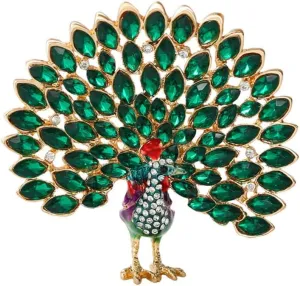 Fancy Rhinestone Big Peacock Brooch Pin for Women Gold Plated Fashion Exquisite Exaggerated Crystal Bird Tail Animal Brooches Lapel Pins Wedding Costume Accessories Jewelry