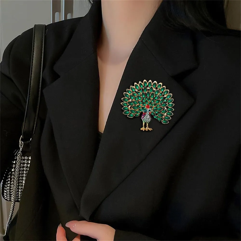 Fancy Rhinestone Big Peacock Brooch Pin for Women Gold Plated Fashion Exquisite Exaggerated Crystal Bird Tail Animal Brooches Lapel Pins Wedding Costume Accessories Jewelry
