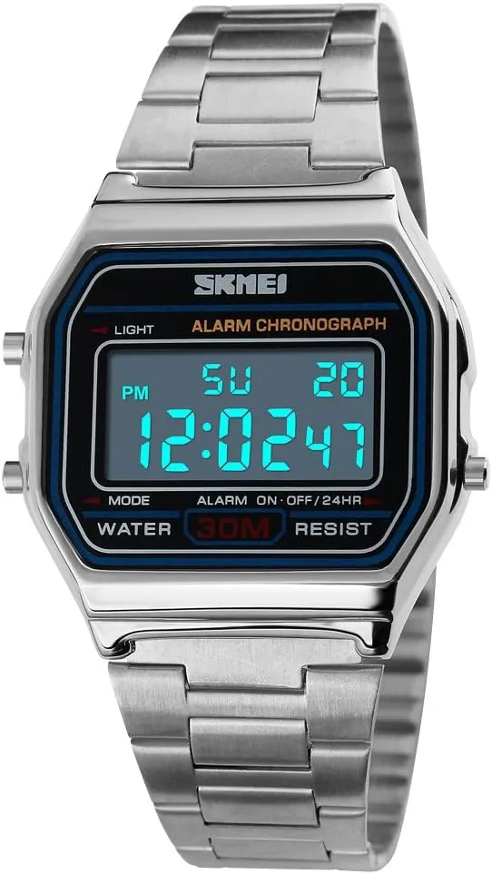 FANMIS Classic Unisex Digital Electronic Multifunctional Military Sports Watch Waterproof Square Led Watch Chronograph Fashion Stainless Steel Business Watches for Men
