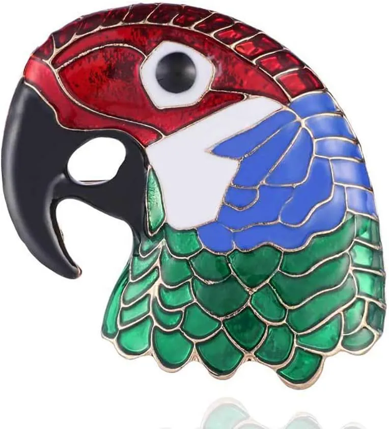 Fashion Parrot Head Lapel Brooch Pin for Women Girls Men Bird Animal Colorful Enamel Pins Clip Collar Shawl Sweater Scarves Dress Shirt Coat Suit Backpacks Brooches Pins Personalized Jewelry Gifts Clothes Accessories