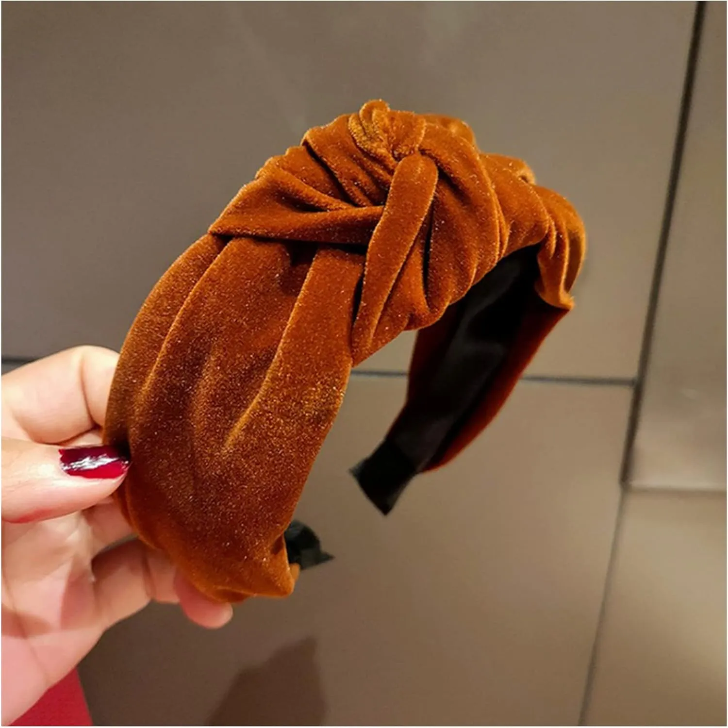 Fashion Women Hairband Autumn Winter Turban Wide Side Soft Golden Velvet Headband for Adult Solid Classic Headwear(Brown Hairband)