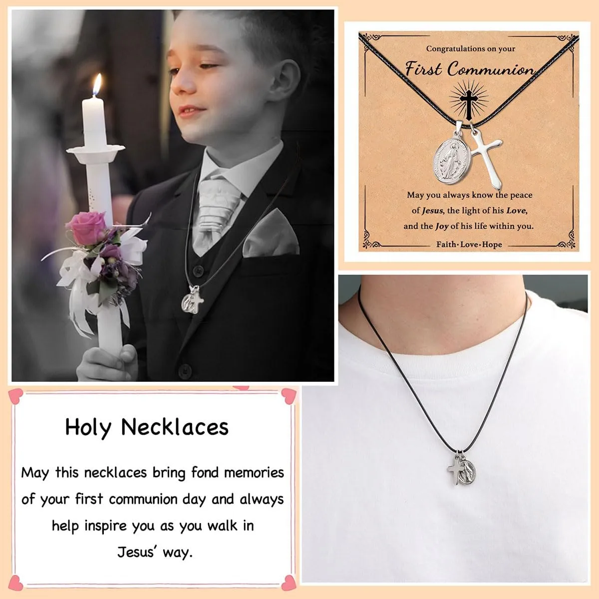 First Holy Communion Gifts for Boys Girls,Cross Necklaces Baptism Christening Gifts Christian Religious Gifts for Son Daughter