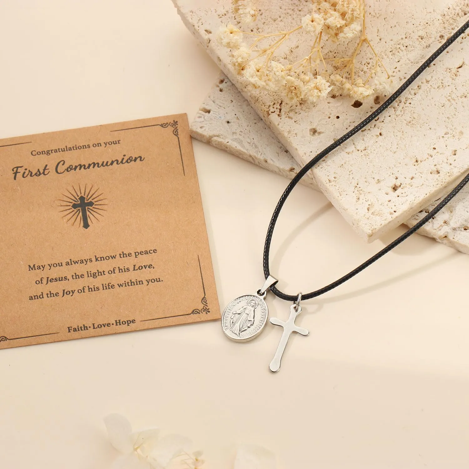 First Holy Communion Gifts for Boys Girls,Cross Necklaces Baptism Christening Gifts Christian Religious Gifts for Son Daughter