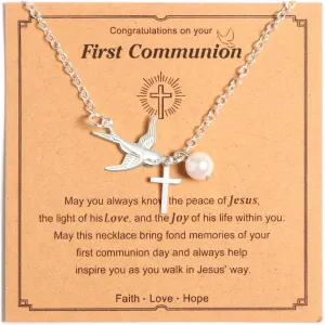 First Holy Communion Gifts for Boys Girls,Cross Necklaces Baptism Christening Gifts Christian Religious Gifts for Son Daughter