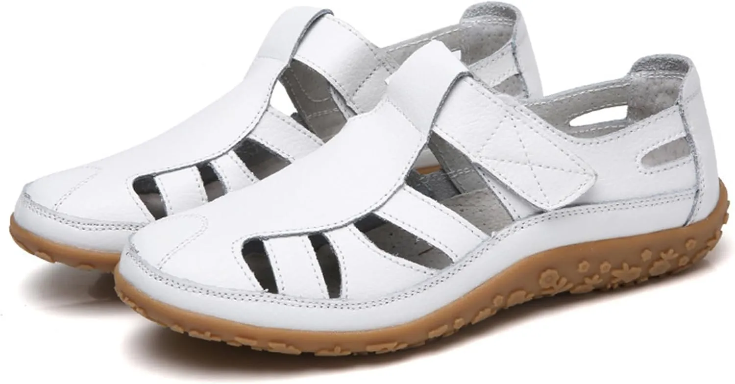 Fisherman Sandals for Women 2025 Summer Casual Closed Toe Leather Sandals Non-Slip Sole Hollow Out Walking Sandal Magic Tape Soft Sole Orthopedic Beach Shoes Outdoor Activities Shoes
