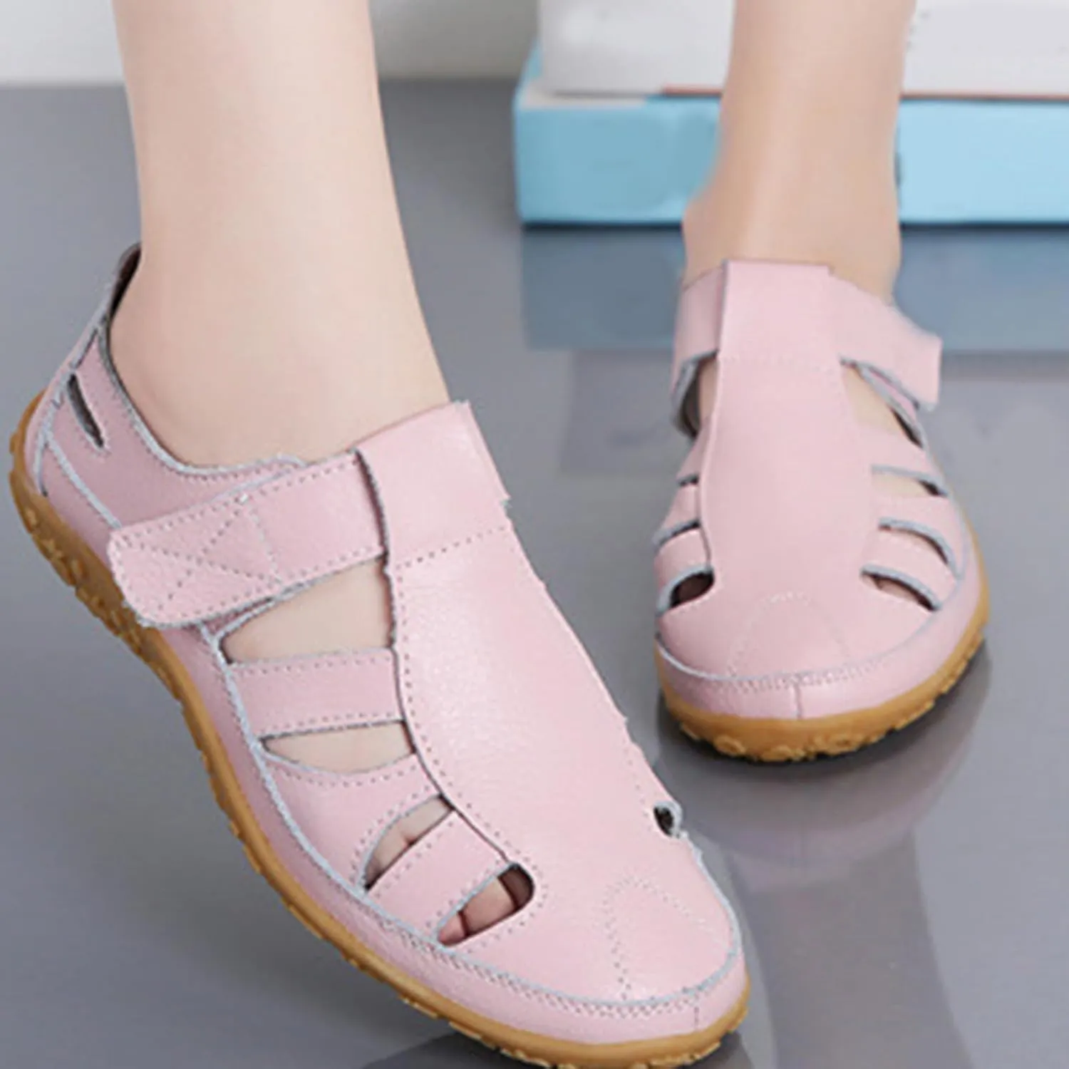 Fisherman Sandals for Women 2025 Summer Casual Closed Toe Leather Sandals Non-Slip Sole Hollow Out Walking Sandal Magic Tape Soft Sole Orthopedic Beach Shoes Outdoor Activities Shoes