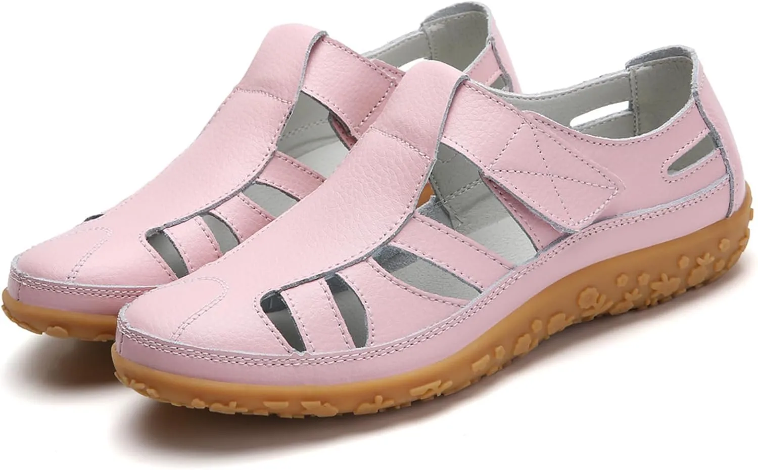 Fisherman Sandals for Women 2025 Summer Casual Closed Toe Leather Sandals Non-Slip Sole Hollow Out Walking Sandal Magic Tape Soft Sole Orthopedic Beach Shoes Outdoor Activities Shoes