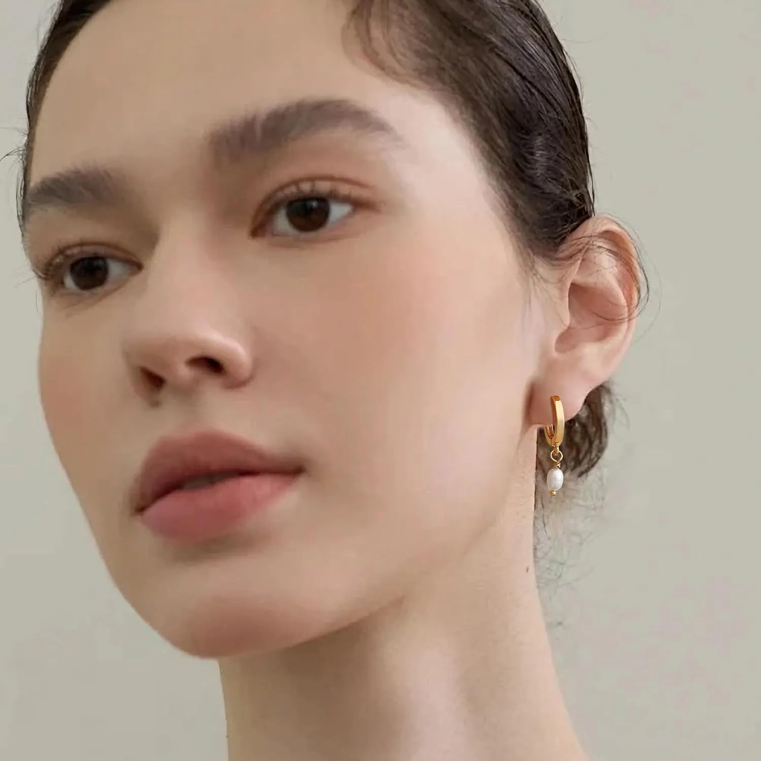 Fiusem Pearl Drop Earrings for Women, 14K Gold Plated Small Huggie Hoops with Pearl Dangle Earring for Women