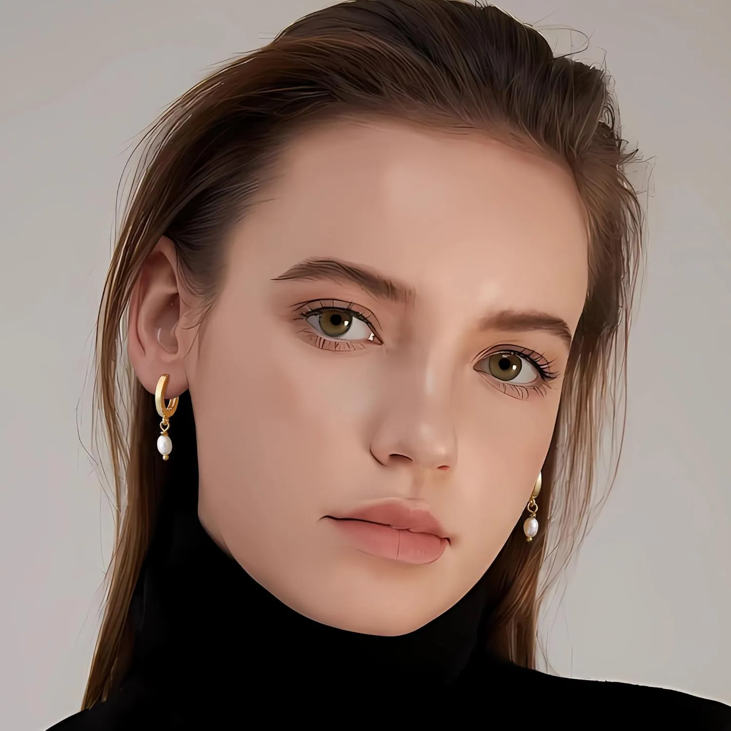 Fiusem Pearl Drop Earrings for Women, 14K Gold Plated Small Huggie Hoops with Pearl Dangle Earring for Women