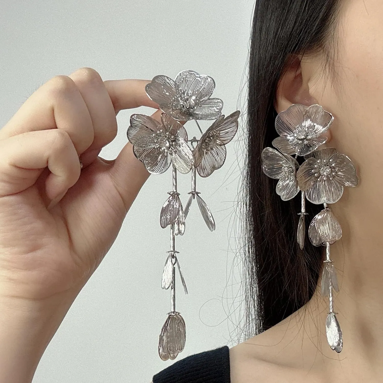 Flower Dangle Drop Earrings Long Dangle Earrings for Women Flower Dangle Earrings Statement Earrings Long Tassel Earrings Chunky Gold Statement Jewelry