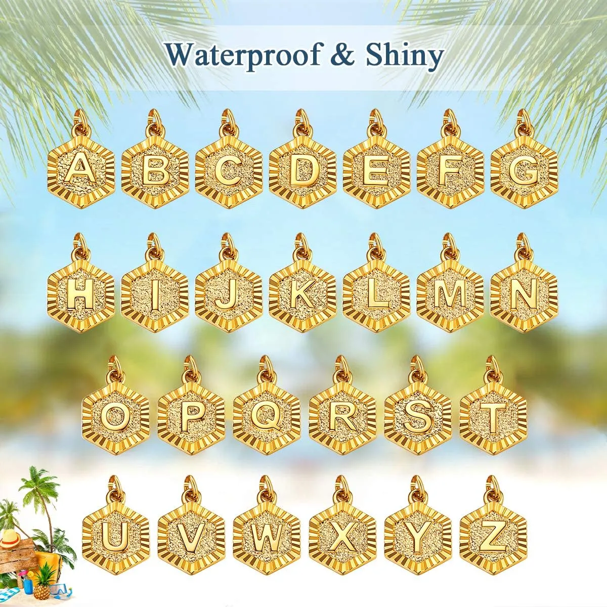 FOCALOOK Gold Initial Charm Anklet for Women, Yellow Gold Plated Summer Beach Dainty Foot Chain Ankle Bracelet Figaro Chain Anklet for Women
