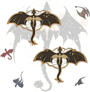 Fourth Dragon Wings Enamel Pin Set, 2 Pieces, Fantasy Wing Design, Black and Gold