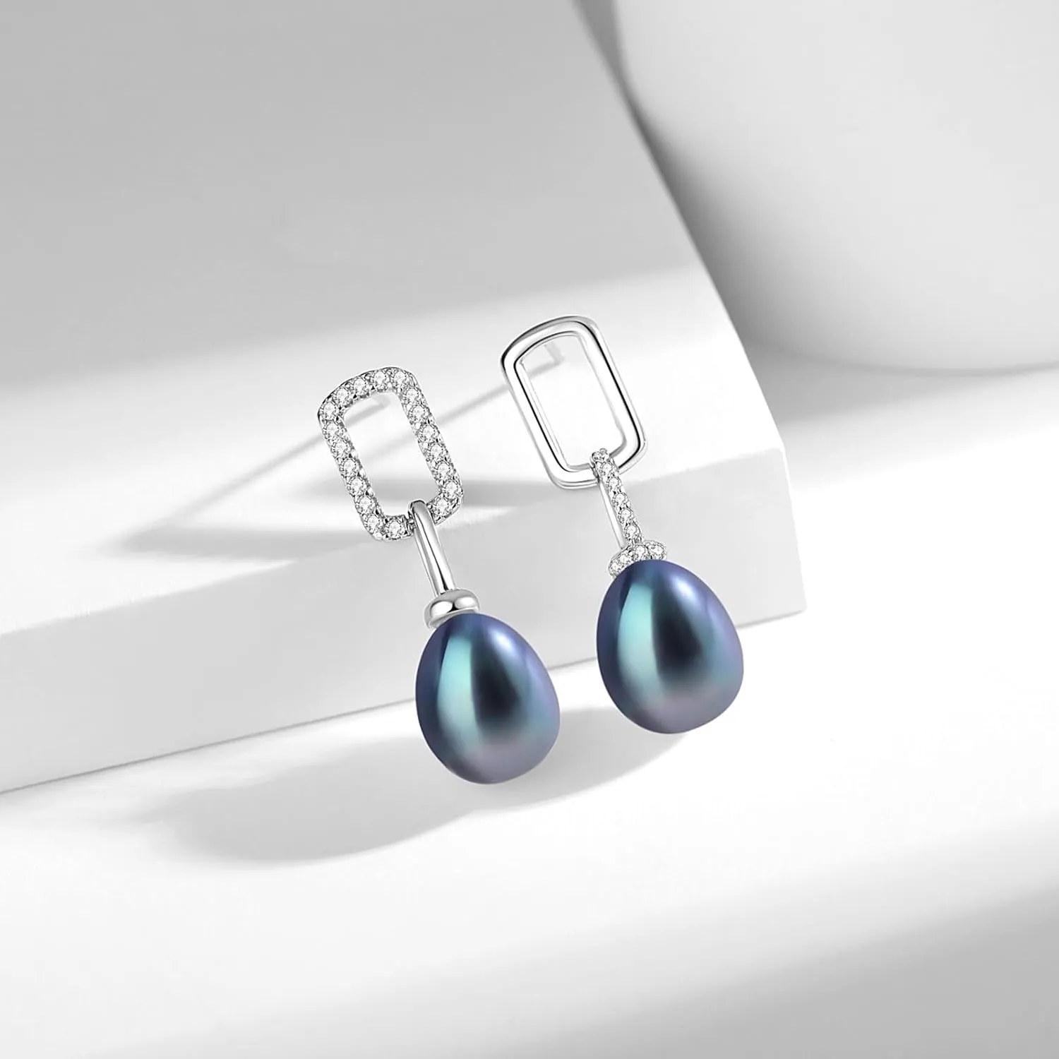 Freshwater Cultured Pearl Dangle Drop Earrings for Women, 925 Sterling Silver with Cubic Zirconia Huggie Hoop Earrings, Handpicked 8.5-9.5MM Large Pearls Hypoallergenic Jewelry Gifts